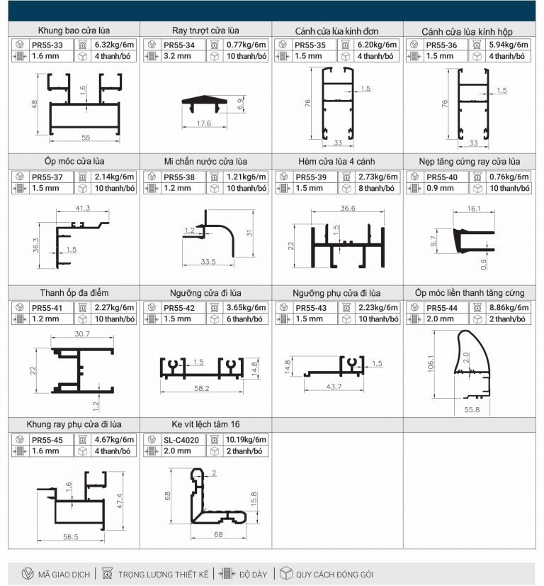 Thanh nhôm hệ cửa lùa